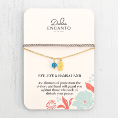 Evil Eye and Hamsa Hand Gray Lace Bracelet