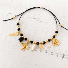 Intentions Bracelet with Murano Stones and Black Yarn