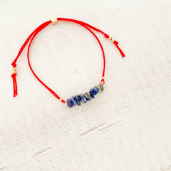Lapis Lazuli Natural Stone Bracelet with Red Yarn