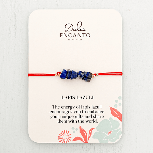 Lapis Lazuli Natural Stone Bracelet with Red Yarn