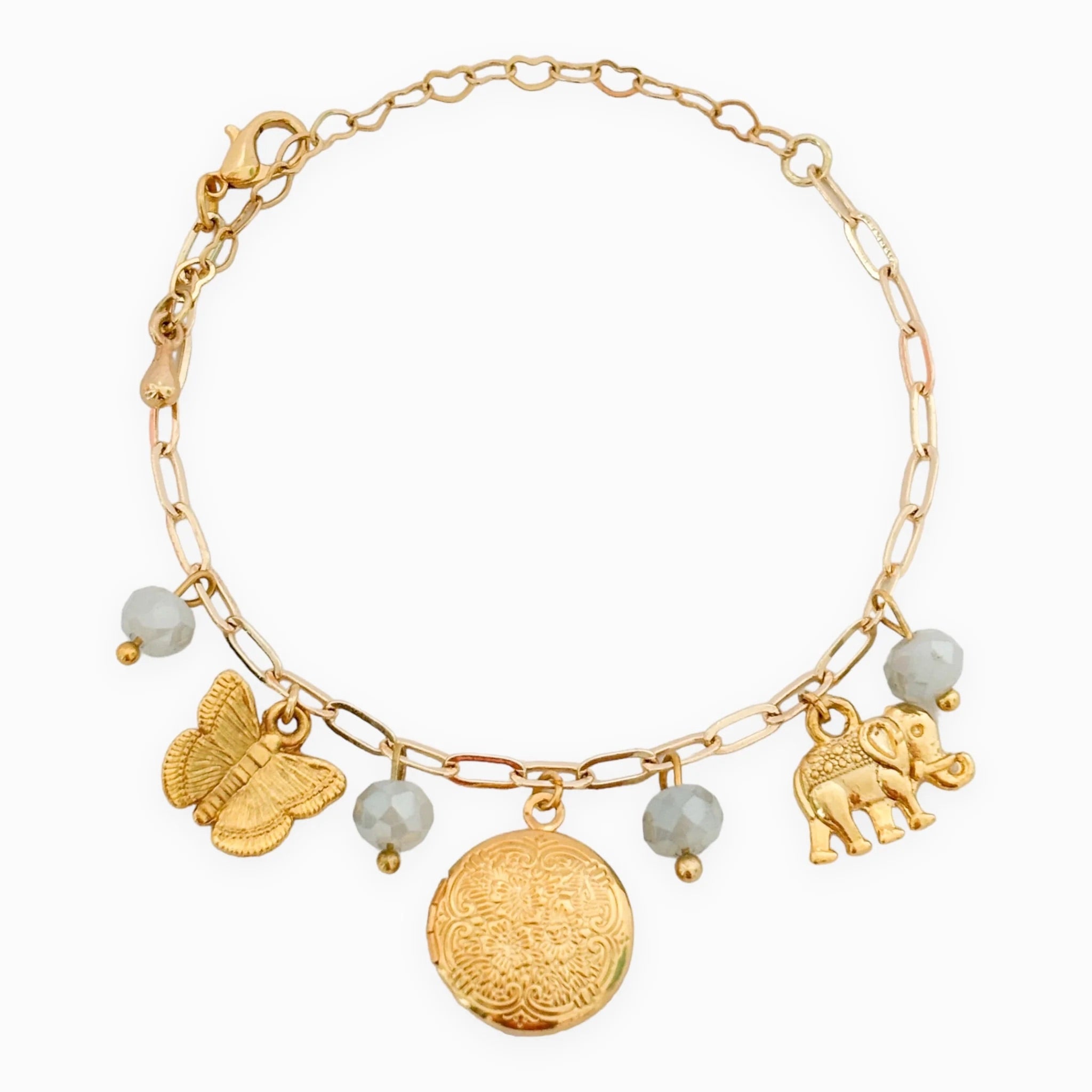 Mandala Locket Bracelet with Elephant and Butterfly