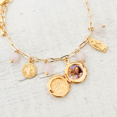 Mandala Locket Bracelet with Guadalupe Virgin and Saint Benedict