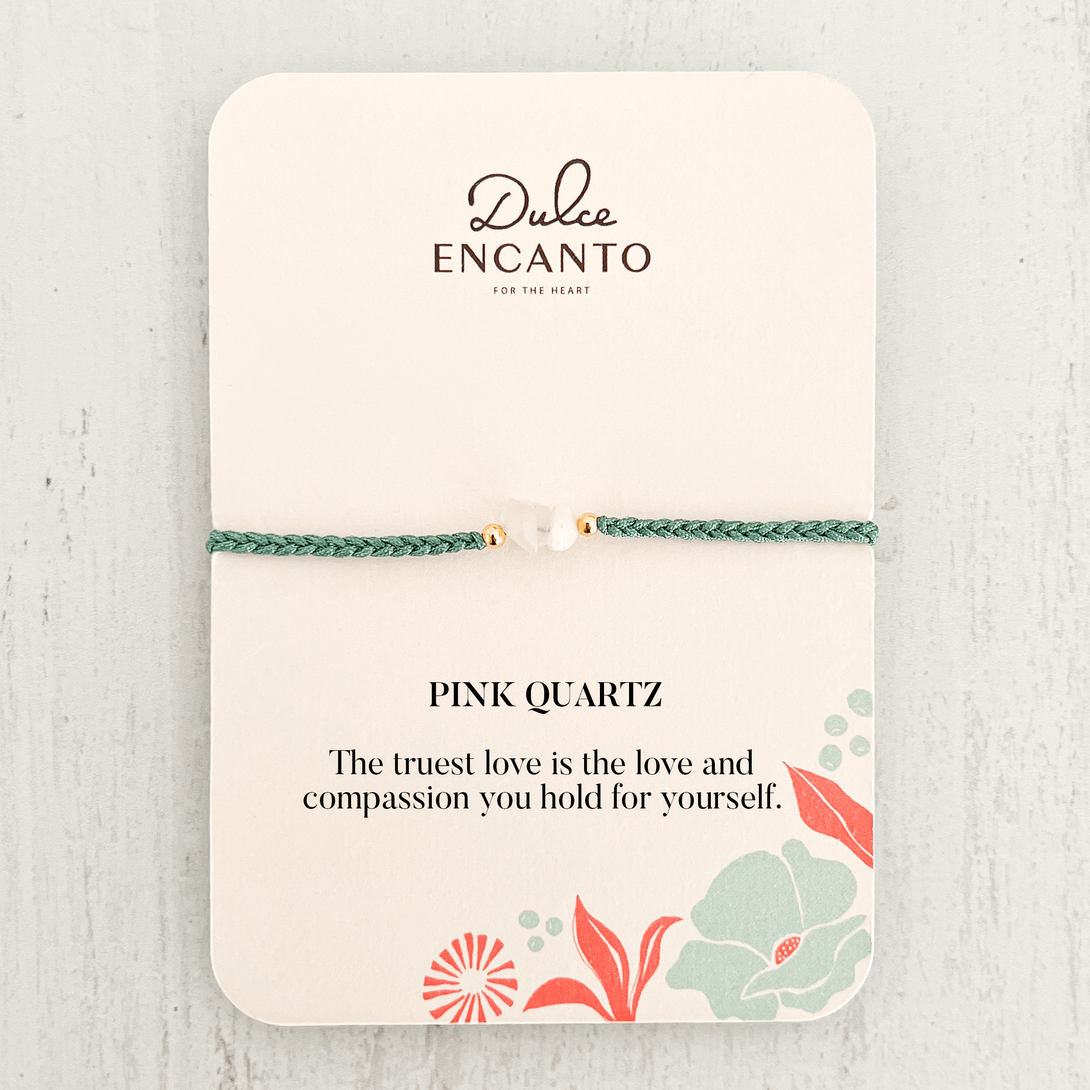 Pink Quartz Anklet with Sea Green Yarn