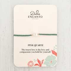 Pink Quartz Anklet with Sea Green Yarn