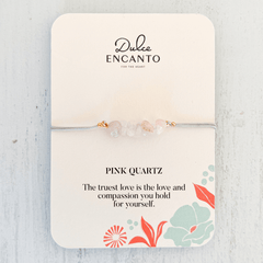 Pink Quartz Crystal Natural Stone Bracelet with Gray Yarn