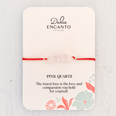 Pink Quartz Crystal Natural Stone Bracelet with Red Yarn