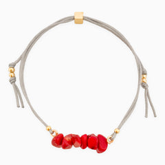 Red Coral Natural Stone Bracelet with Gray Yarn