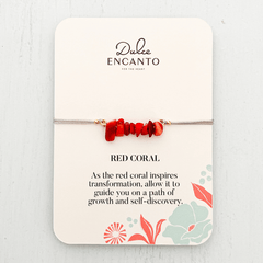 Red Coral Natural Stone Bracelet with Gray Yarn