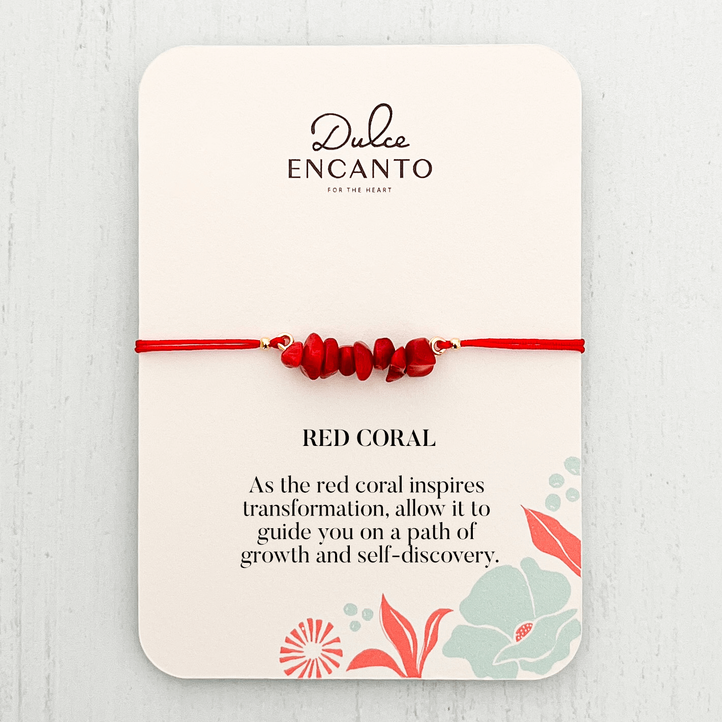 Red Coral Natural Stone Bracelet with Red Yarn