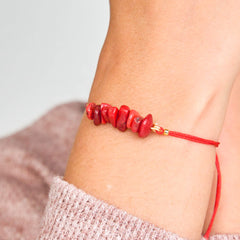 Red Coral Natural Stone Bracelet with Red Yarn