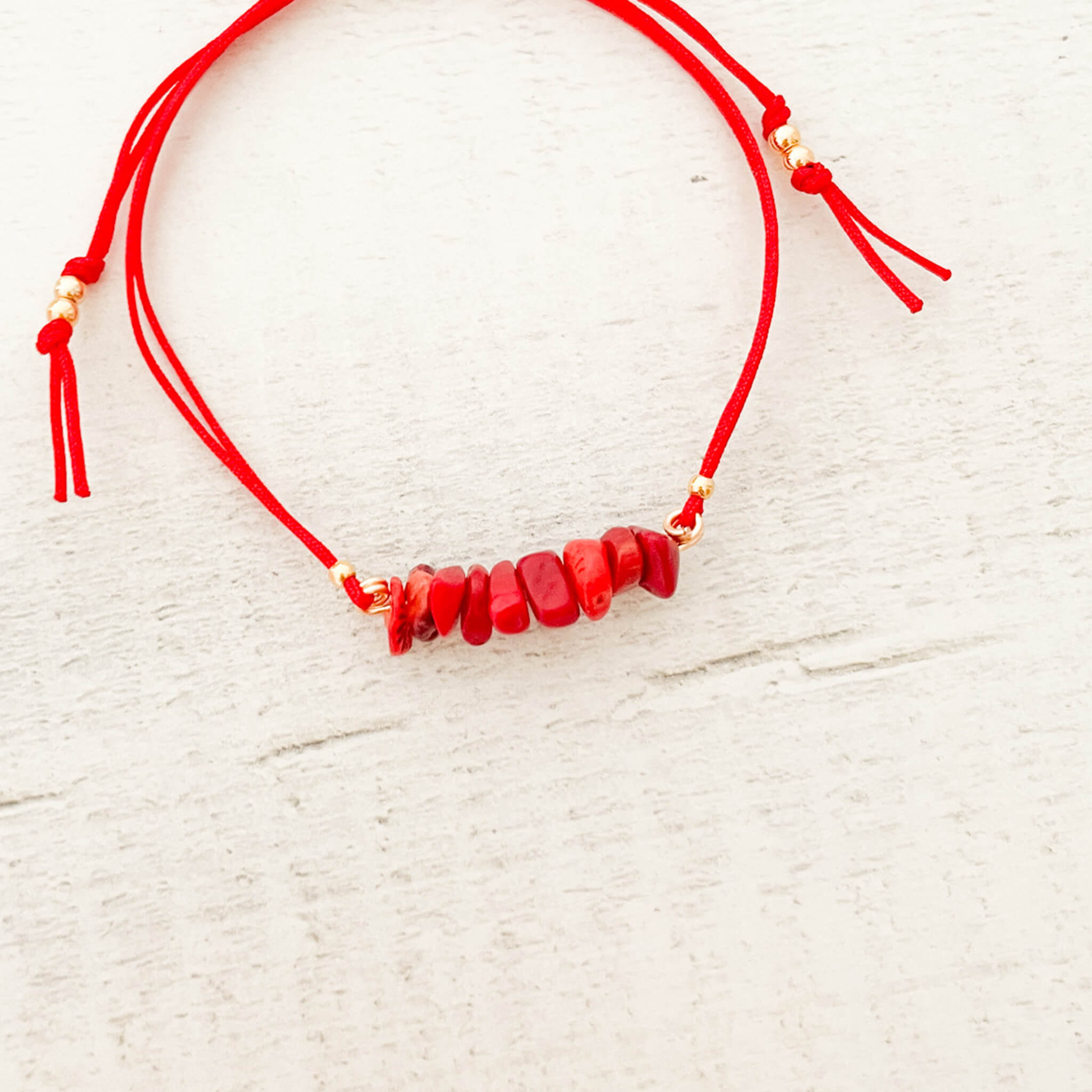 Red Coral Natural Stone Bracelet with Red Yarn