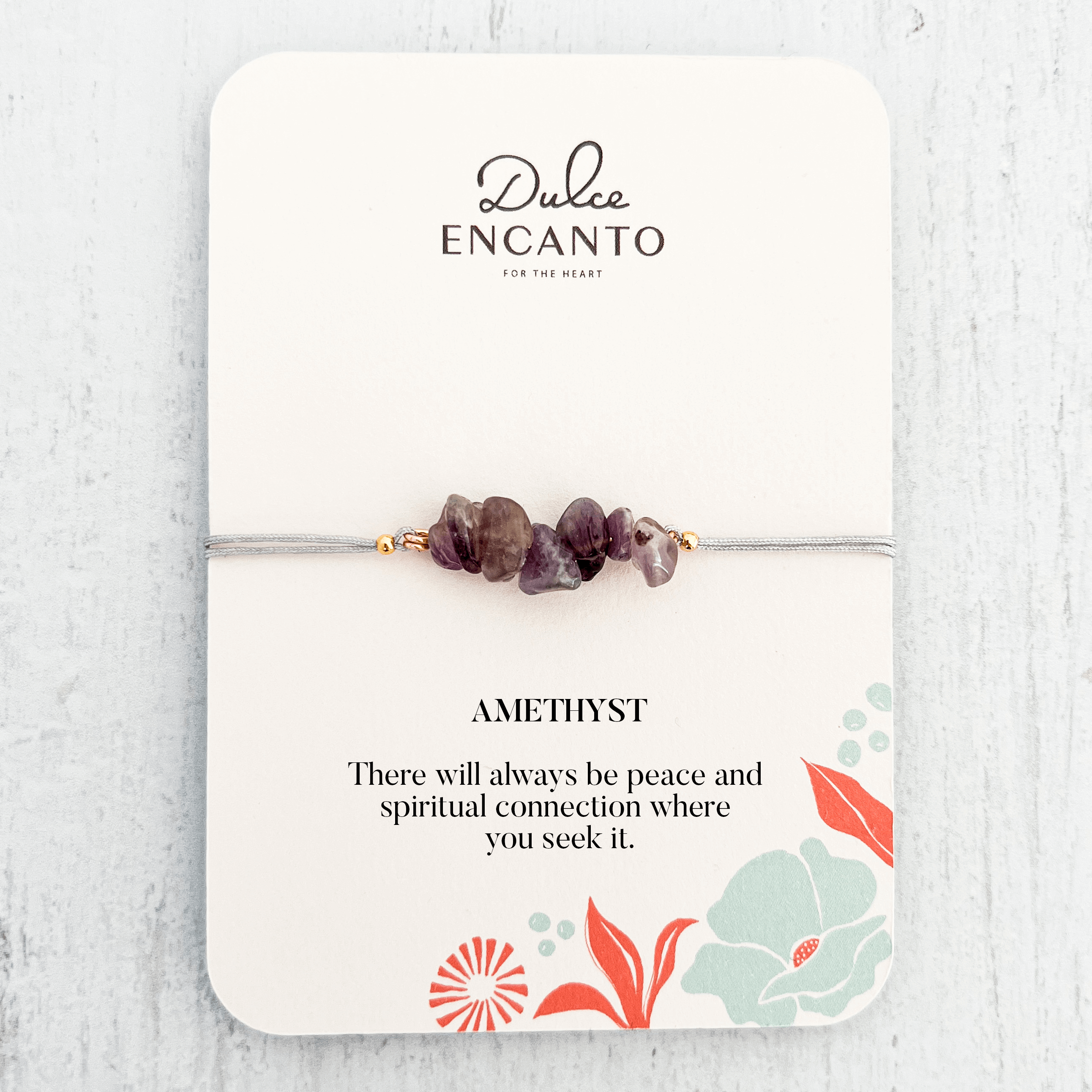 Amethyst Natural Stone Bracelet with Gray Yarn