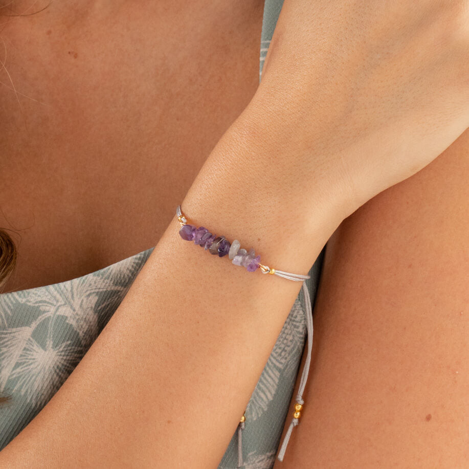 Amethyst Natural Stone Bracelet with Gray Yarn