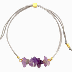 Amethyst Natural Stone Bracelet with Gray Yarn