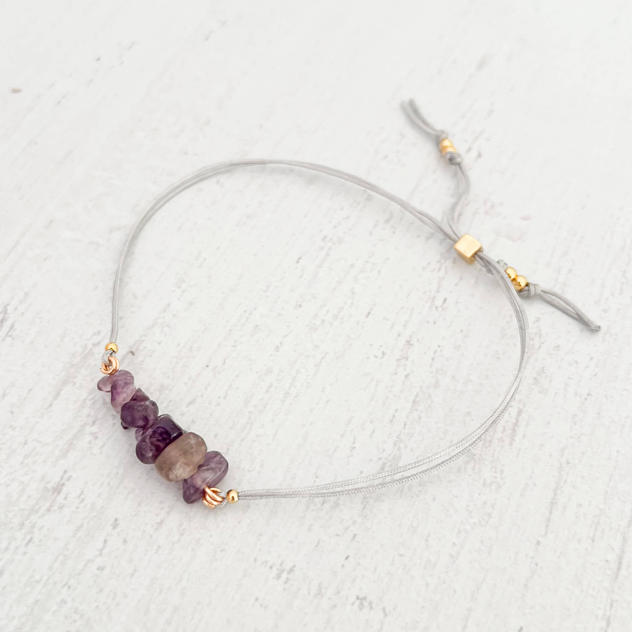 Amethyst Natural Stone Bracelet with Gray Yarn