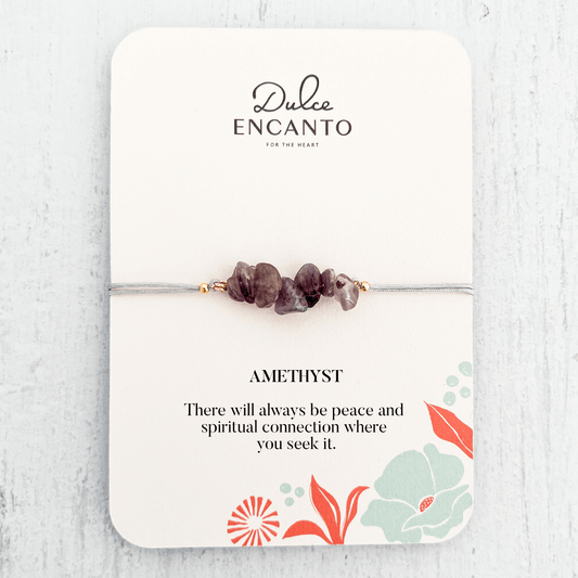Amethyst Natural Stone Bracelet with Gray Yarn