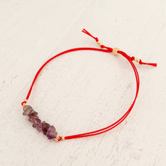 Amethyst Natural Stone Bracelet with Red Yarn