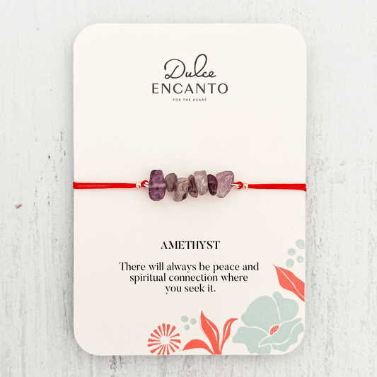 Amethyst Natural Stone Bracelet with Red Yarn