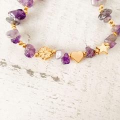 Amethyst Natural Stone Bracelet with Three Intentions