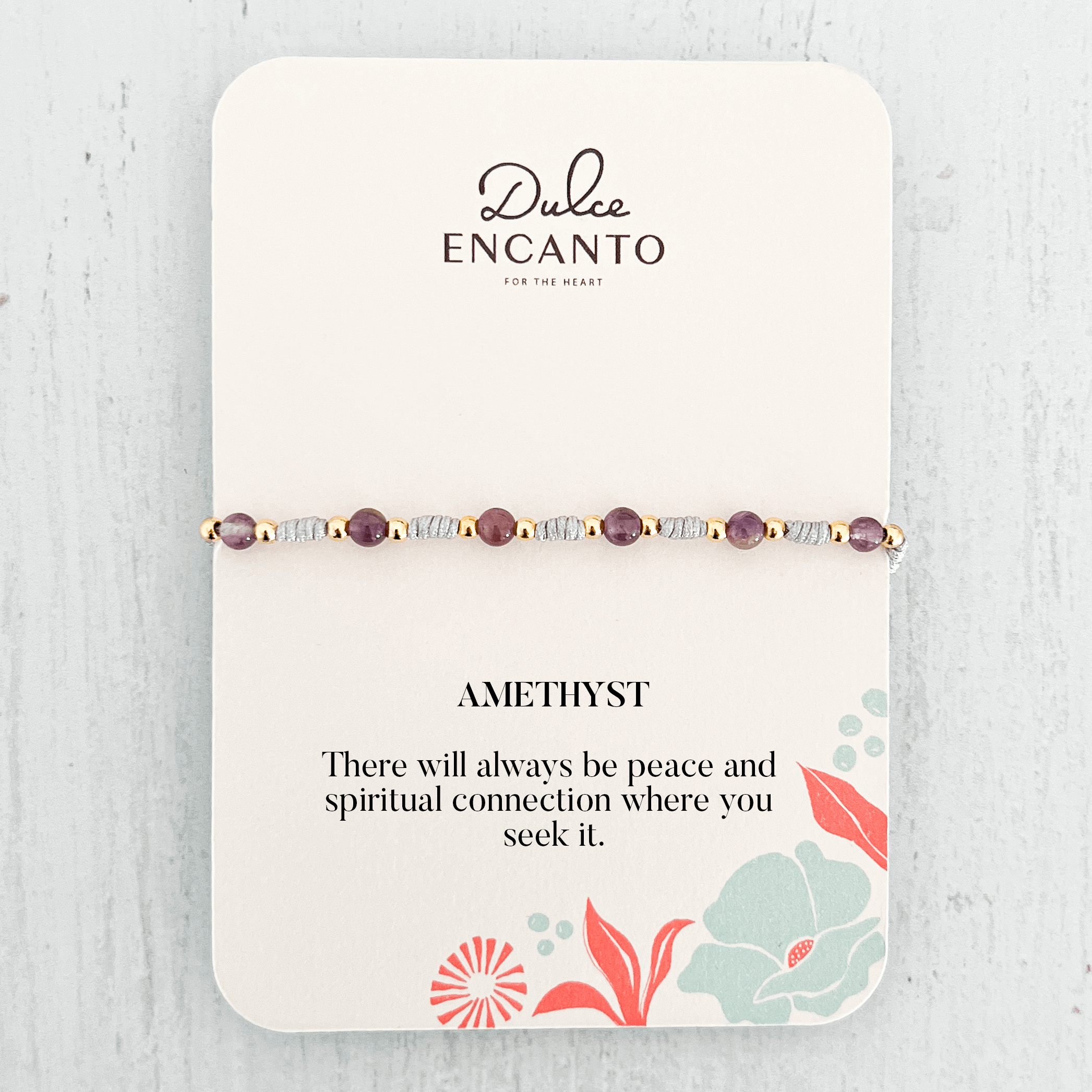 Amethyst Natural Stone Spheres Anklet with Gray Yarn