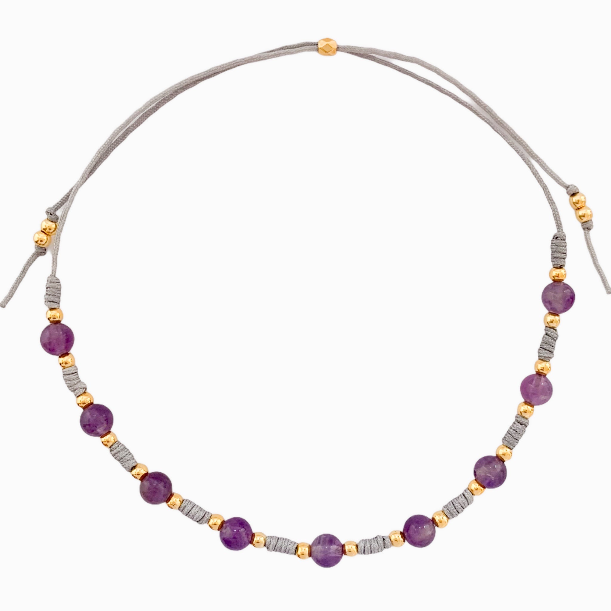 Amethyst Natural Stone Spheres Anklet with Gray Yarn