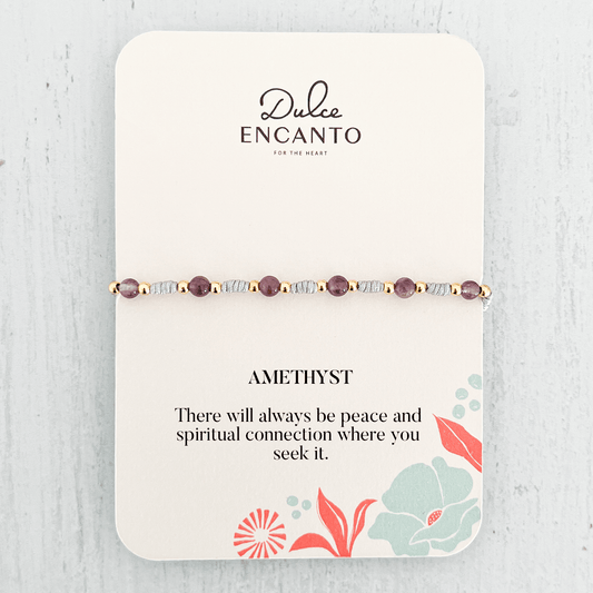 Amethyst Natural Stone Spheres Anklet with Gray Yarn