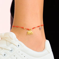 Amethyst Natural Stone Spheres Anklet with Gray Yarn