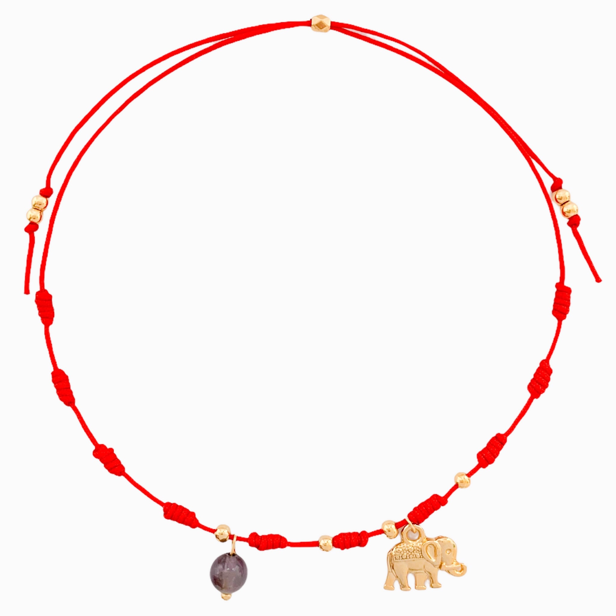 Amethyst Natural Stone Spheres Anklet with Gray Yarn