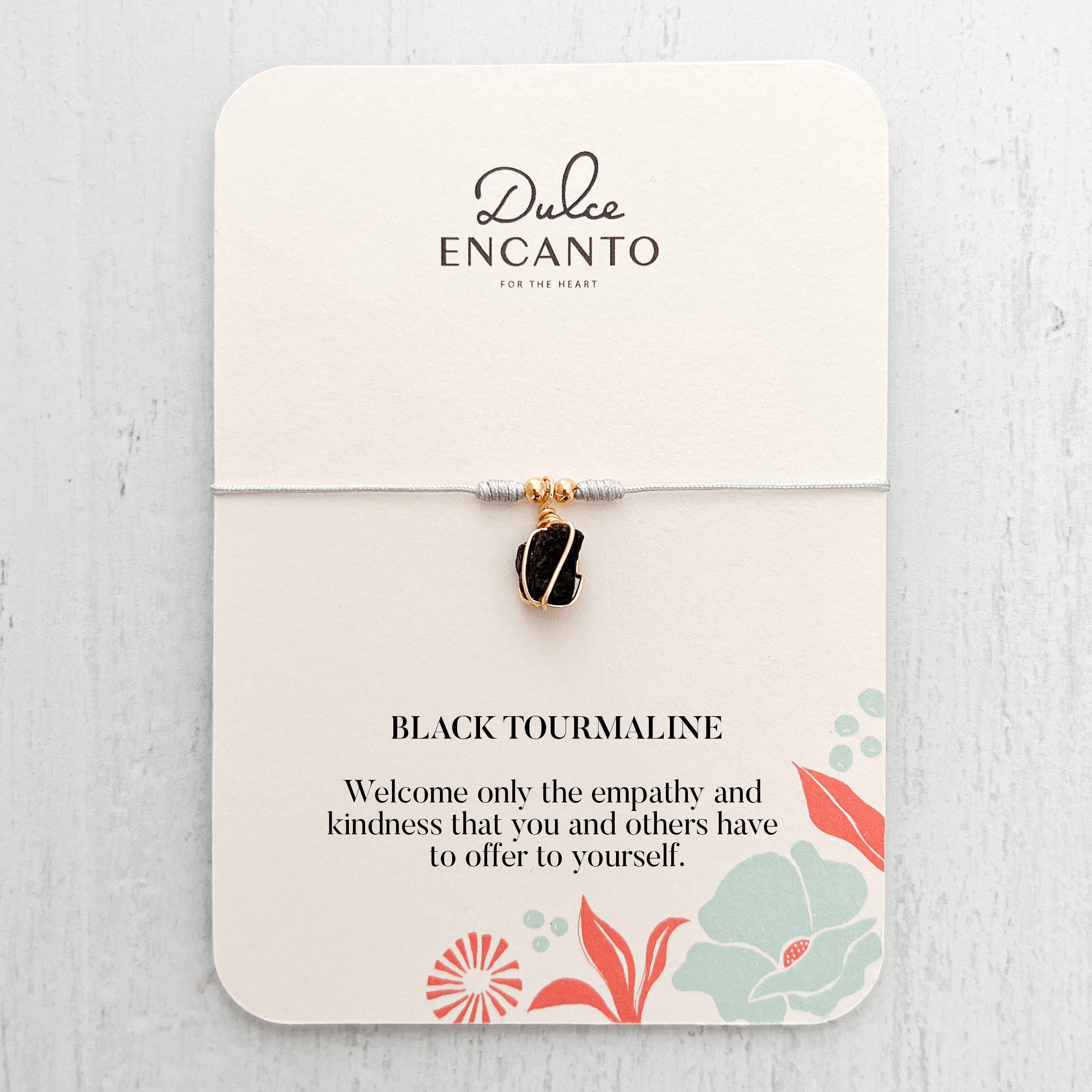 Black Tourmaline Bracelet with Gray Yarn