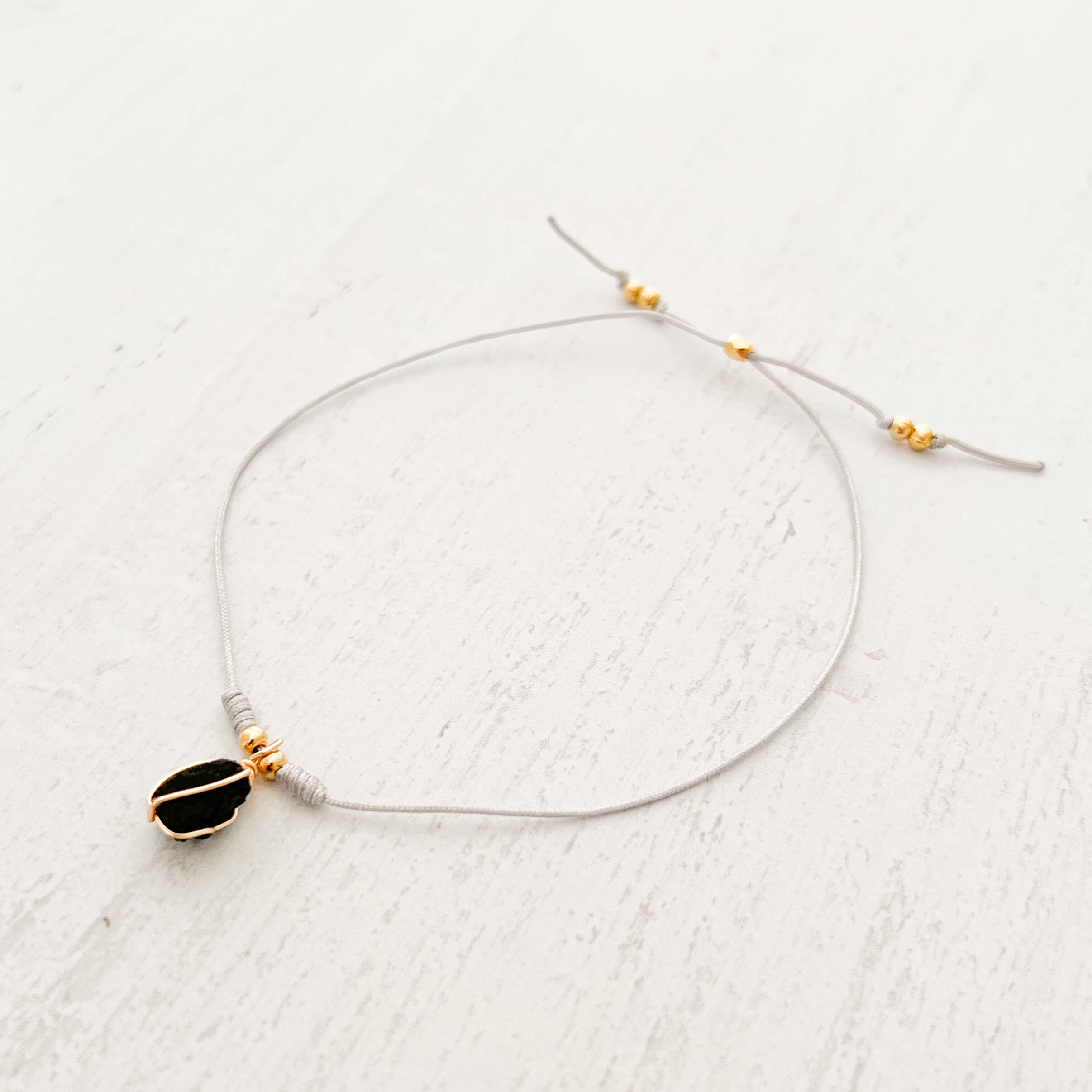 Black Tourmaline Bracelet with Gray Yarn