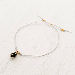 Black Tourmaline Bracelet with Gray Yarn