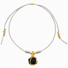 Black Tourmaline Bracelet with Gray Yarn