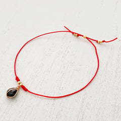 Black Tourmaline Bracelet with Red Yarn