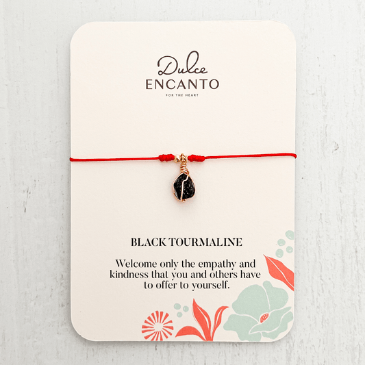 Black Tourmaline Bracelet with Red Yarn