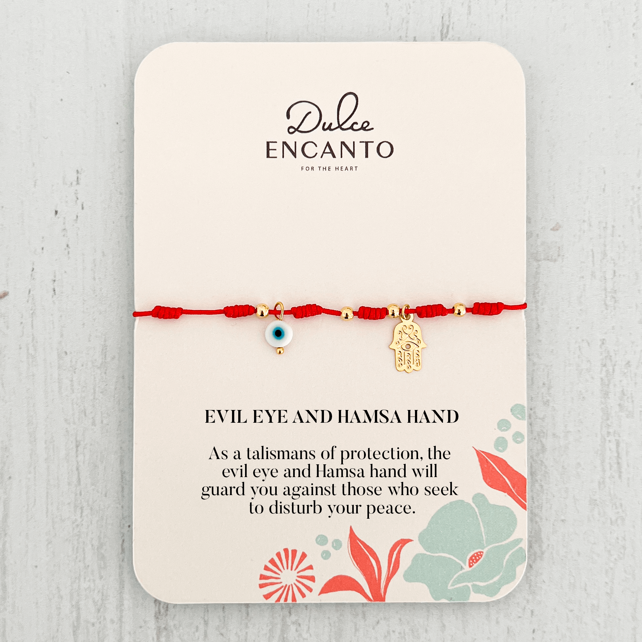 Evil Eye and Hamsa Hand Anklet with Red Yarn