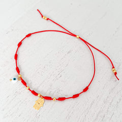 Evil Eye and Hamsa Hand Anklet with Red Yarn