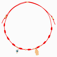 Evil Eye and Hamsa Hand Anklet with Red Yarn