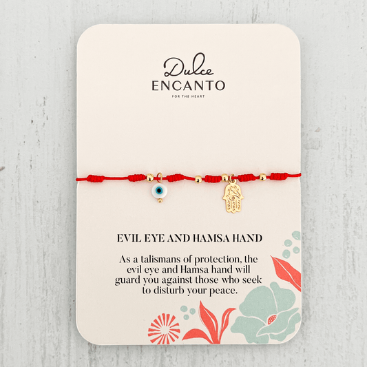 Evil Eye and Hamsa Hand Anklet with Red Yarn