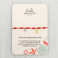 Evil Eye and Hamsa Hand Anklet with Red Yarn