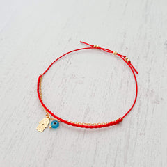Evil Eye and Hamsa Hand Red Lace Bracelet