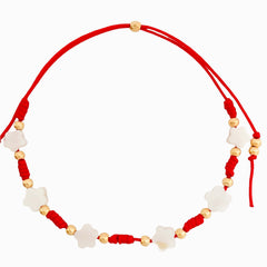 Flower Bracelet with Red Yarn