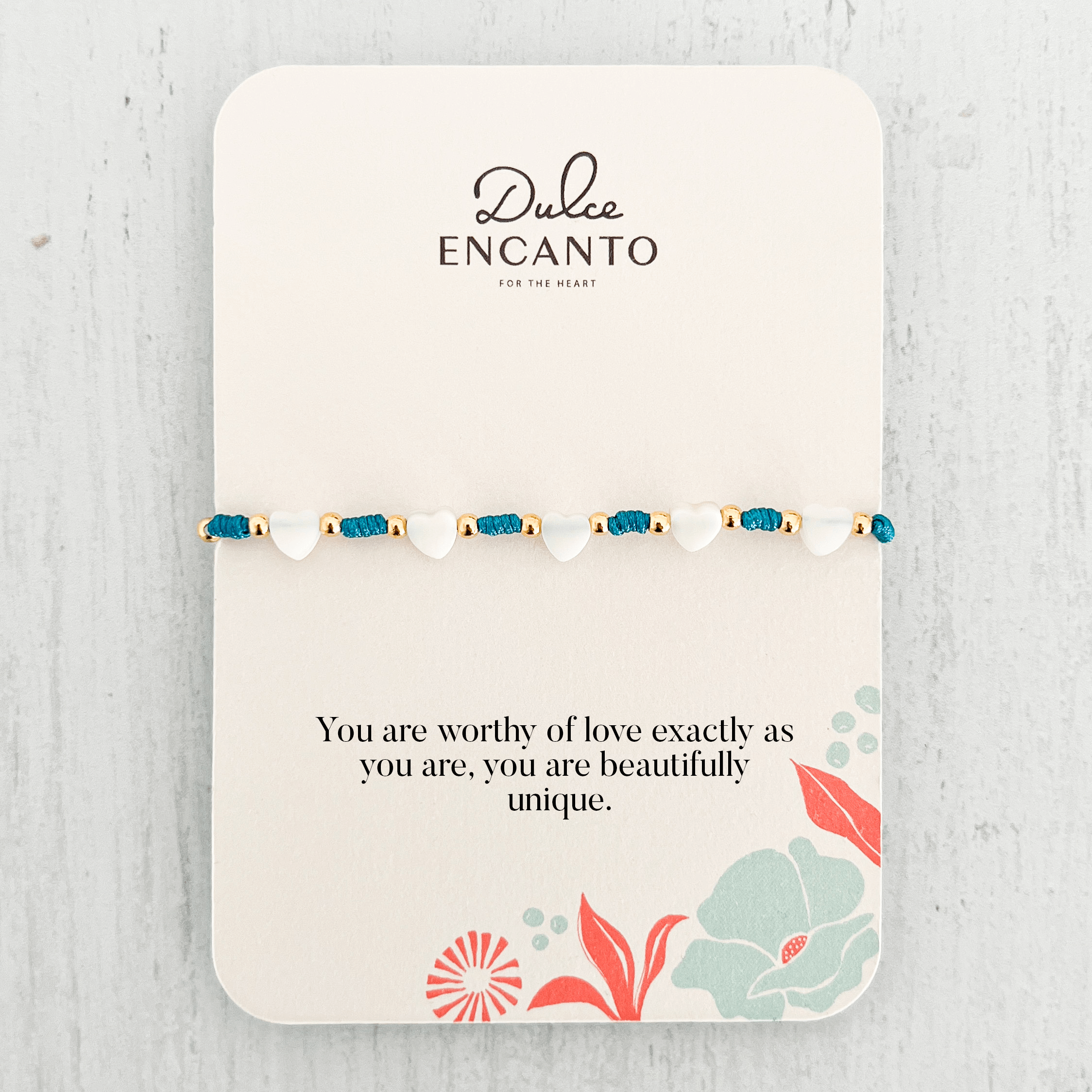 Heart Anklet with Dark Turquoise Yarn