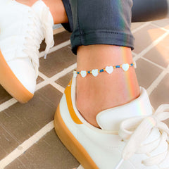 Heart Anklet with Dark Turquoise Yarn