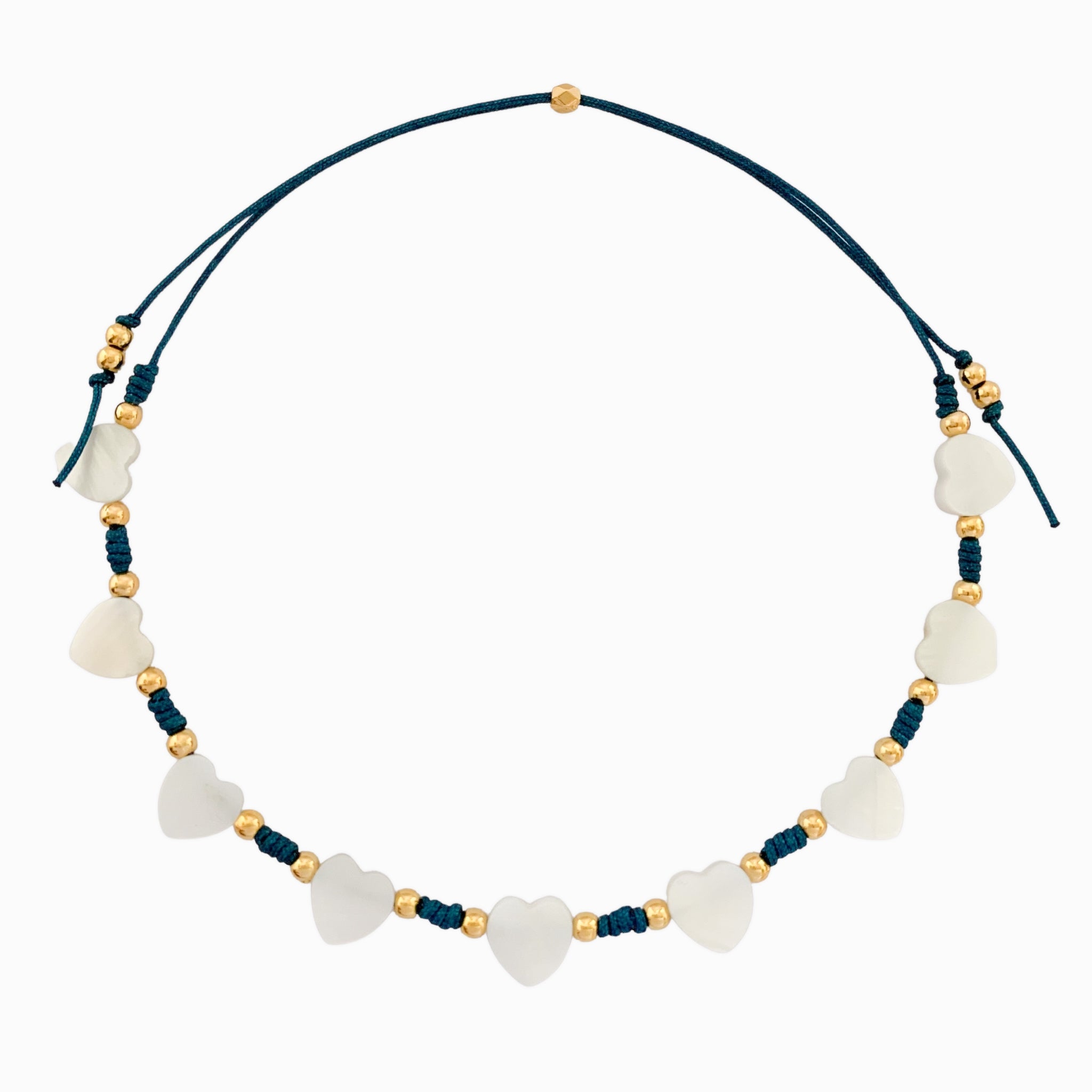 Heart Anklet with Dark Turquoise Yarn