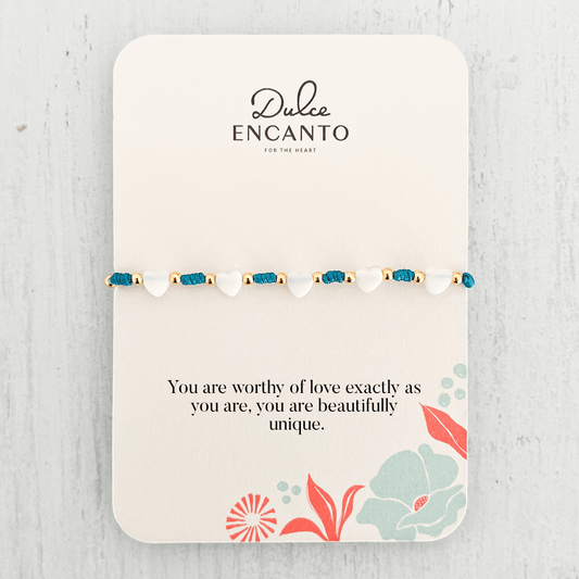 Heart Anklet with Dark Turquoise Yarn