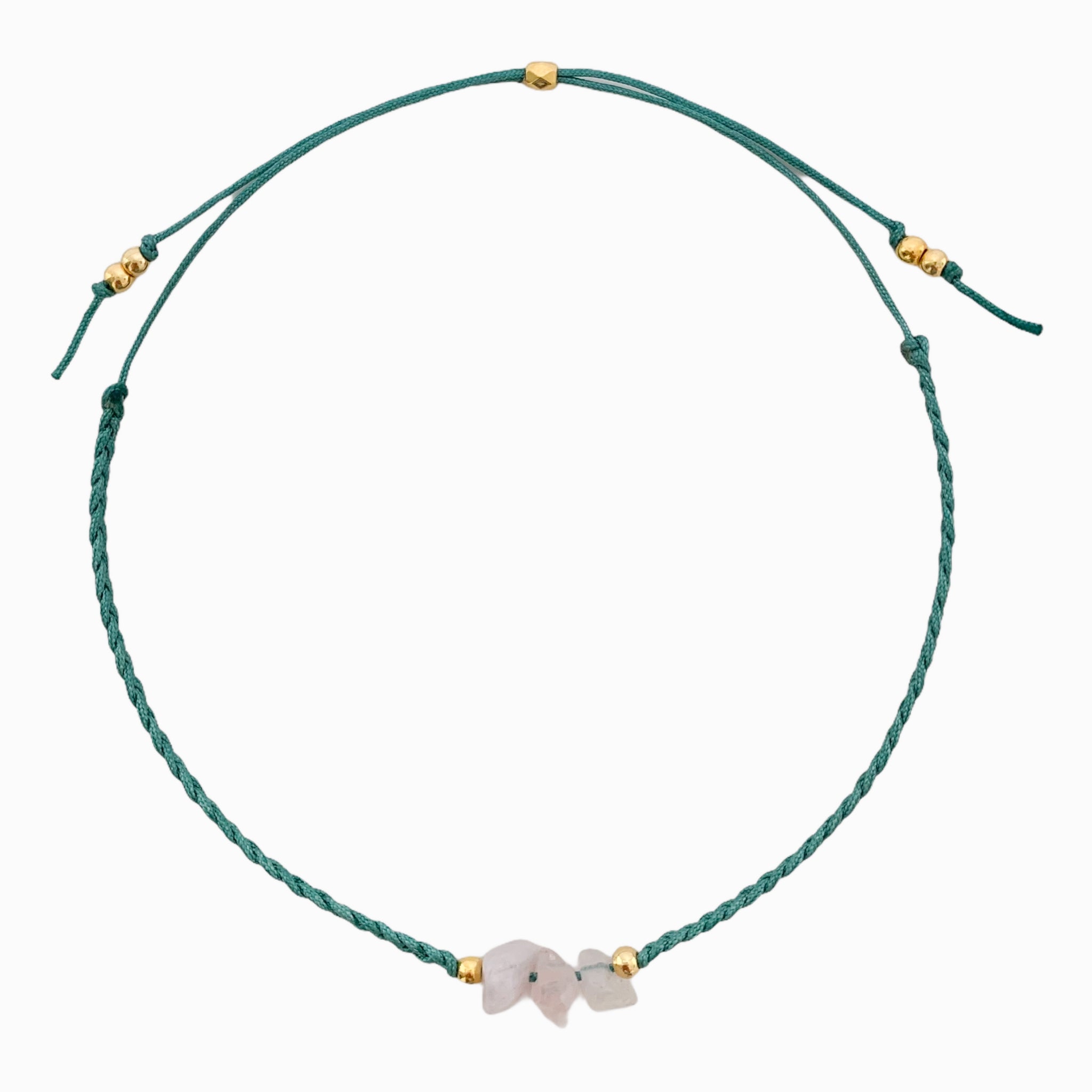 Pink Quartz Anklet with Sea Green Yarn