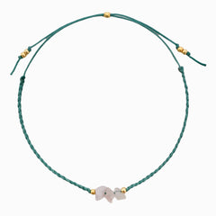 Pink Quartz Anklet with Sea Green Yarn