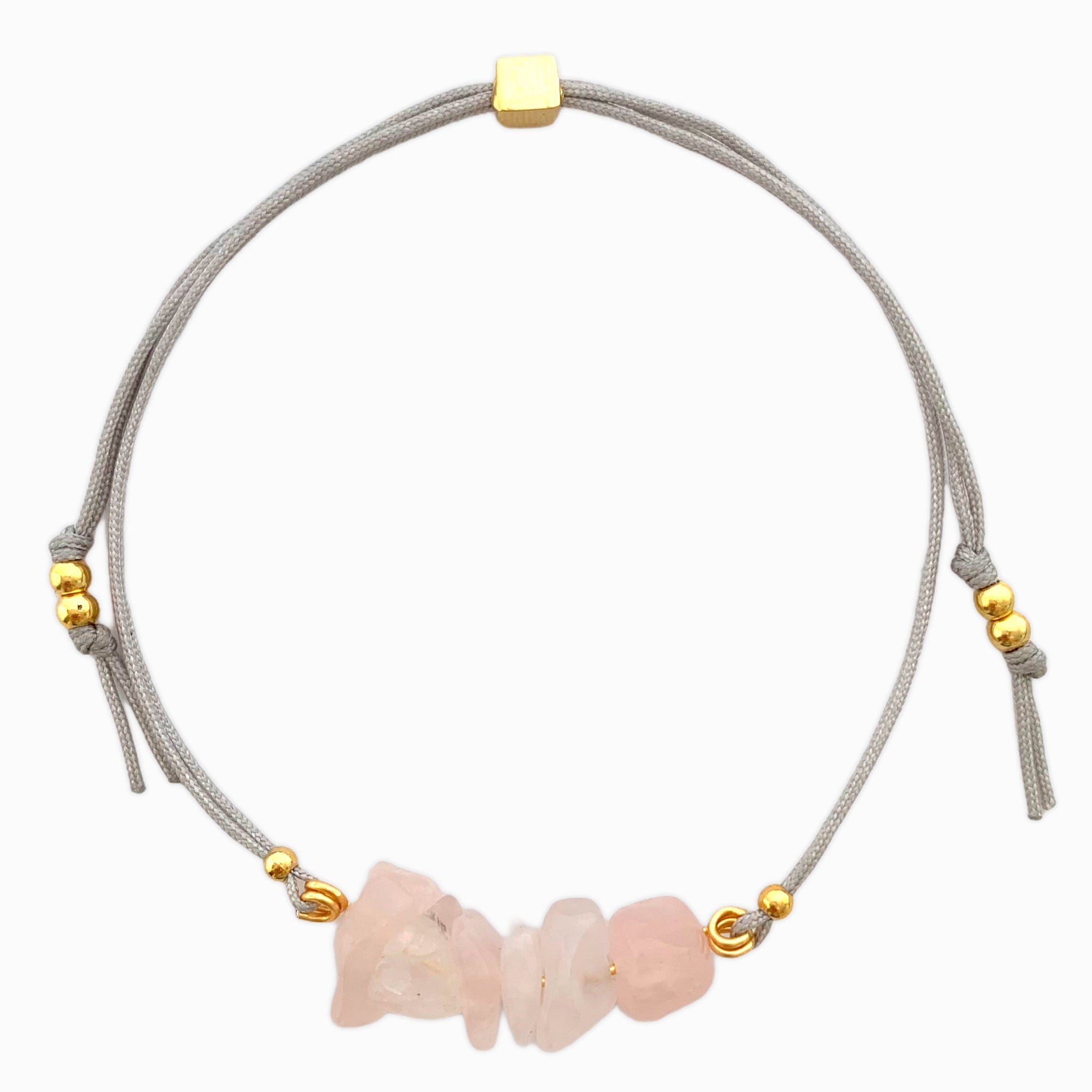 Pink Quartz Crystal Natural Stone Bracelet with Gray Yarn