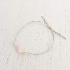 Pink Quartz Crystal Natural Stone Bracelet with Gray Yarn
