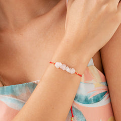 Pink Quartz Crystal Natural Stone Bracelet with Red Yarn
